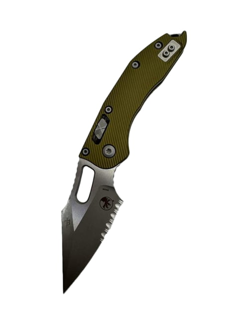 Microtech Stitch S/E Fluted Apocalyptic Partial Serrated 3.71in Folding Knife Manual Folder OD Green