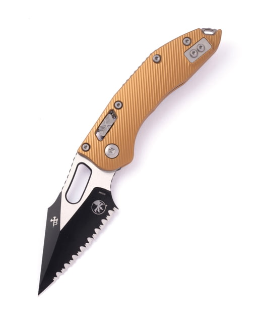 Microtech Stitch S/E Full Serrate Fluted 3.71in Folding Knife Manual Folder Tan/Black - Microtech