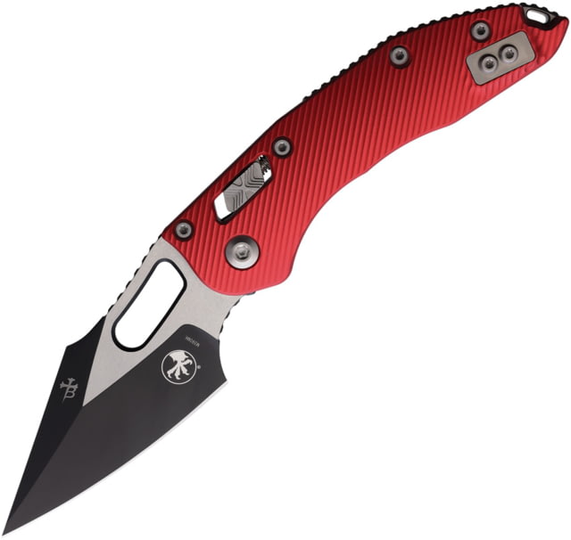 Microtech Stitch S/E Standard Fluted 3.71in Folding Knife Aluminum Red/Black - Microtech