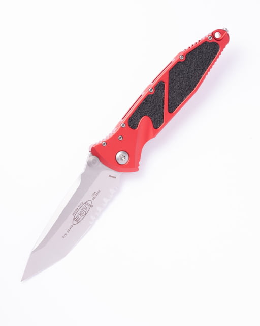 Microtech Stitch S/E Stonewash Part Serrate 3.75in Automatic Folding Knife Red - Microtech