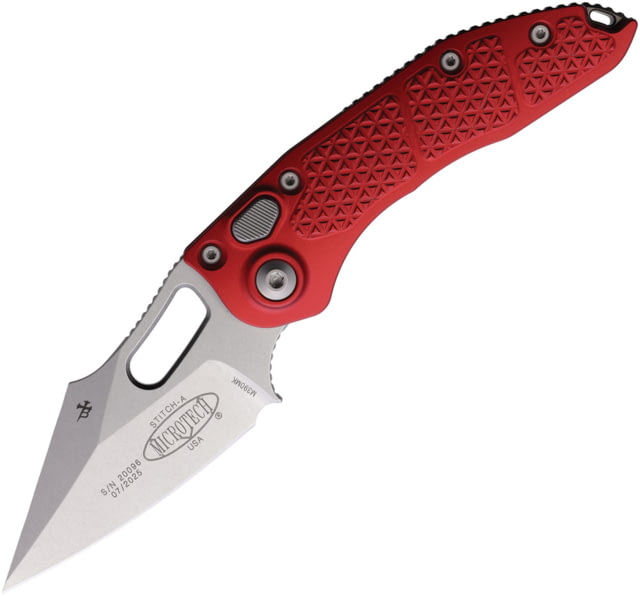 Microtech Stitch S/E Stonewash Standard Automatic Folding Knife 3.75in Red - Microtech