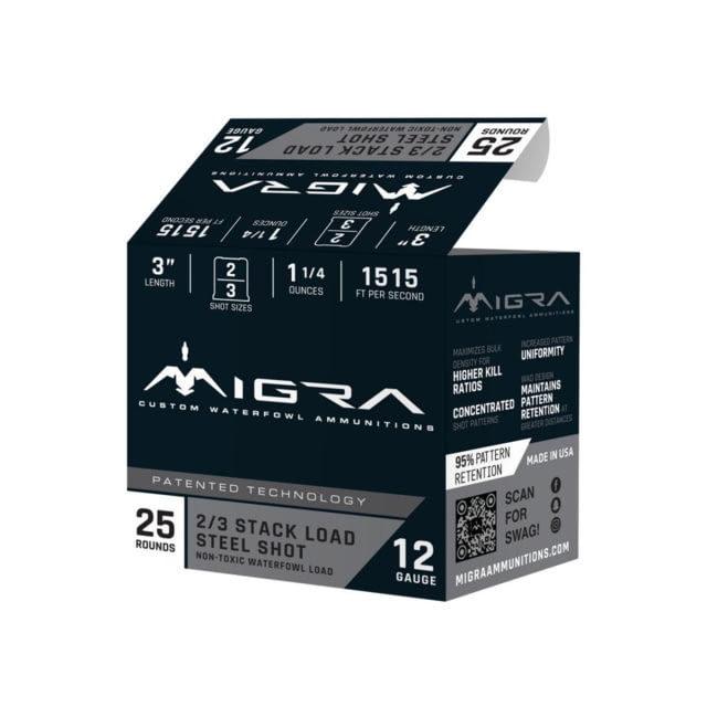 ra Ammunitions LLC Migra Steel Waterfowl Stacked Shotshell 12ga 3 1-1/4 Oz 1515 Fps #2 25/ct Ammo