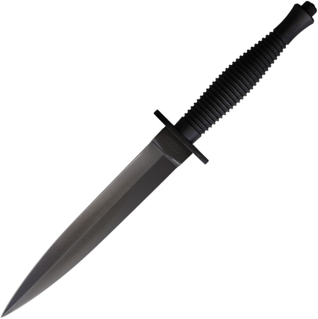 Mikov Commando Dagger Knife 11.25in Overall 6.5in Black Double Edge Carbon Steel Dagger Blade Black Grooved Metal Alloy Handle Black Leather Belt - Mikov