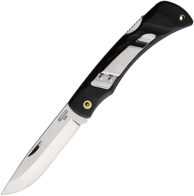Mikov Crocodile Black DP Folding Knife 4.75in Closed 3.75in Mirror 420 Stainless Drop Point Blade Black Plastic Handle - Mikov