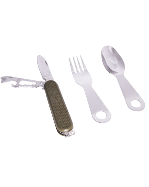 MIL-TEC Eating Utensil w/3in Pocket Folding Knife Plastic Stainless Steel Olive Drab - Mil-Tec