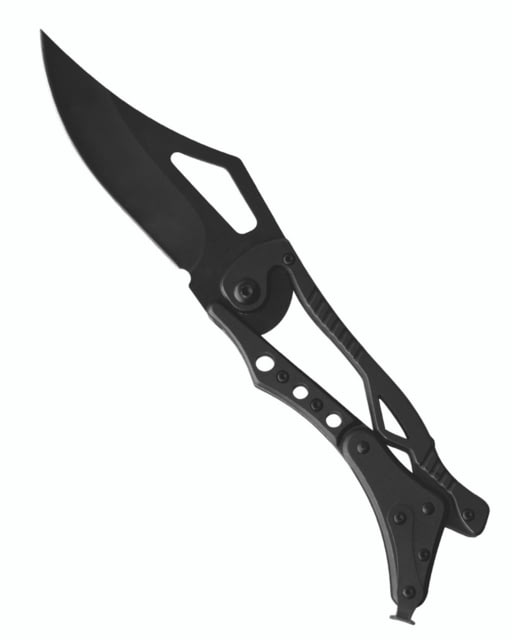 MIL-TEC Skeleton 3.7in Pocket Knife w/Pouch Black - Mil-Tec