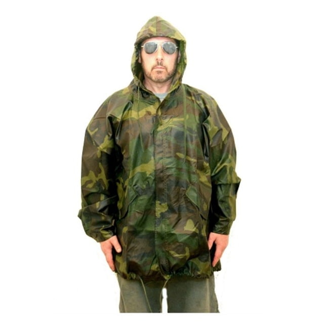 Military Surplus GI Camouflage Rain Parka - Mens Nylon XL Size Woodland