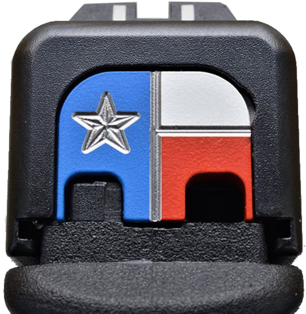 MILSPIN Tri-Color Texas Flag Slide Back Plate Glock Models 1-5 G17 - G41 G45 Blue and Red Cerakote on Stainless Steel - Milspin