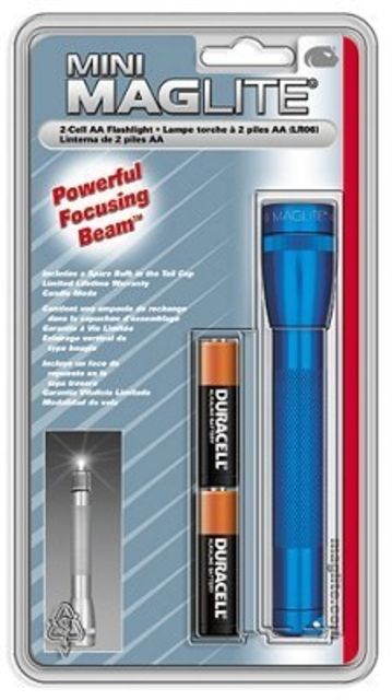 MagLite Mini 2 Cell AA Incandescent Flashlight Blue Blister Card - Maglite