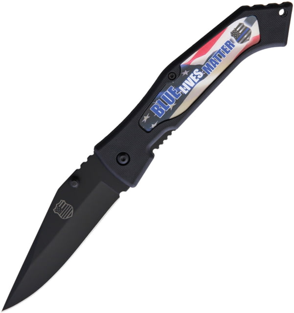 Miscellaneous Blue Lives Matter Linerlock Folding Knife 3.5" black finish stainless blade Black ABS handle - Miscellaneous