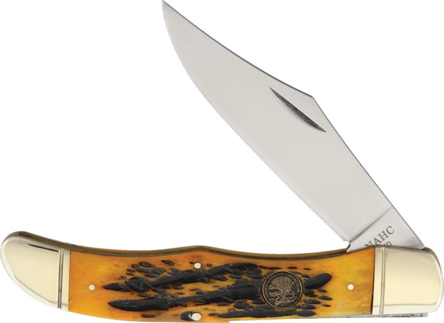 Miscellaneous Bone Folding Knife Type Folding Hunter Closed 5.125in Blade 4in L SS Handle Orange L Bone Orange Jigged Bone Handles With Nickel Silver - Miscellaneous