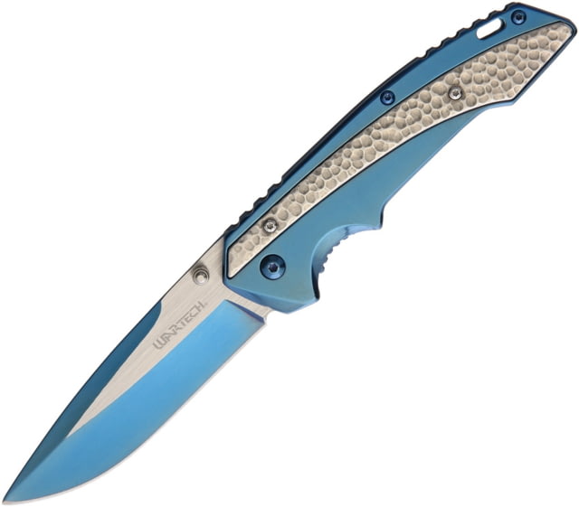 Miscellaneous Linerlock A/O Folding Knife 4.75in Closed 3.75in Two-Tone Finish SS Drop Point Blue Anodized SS Handle Pocket Clip Thumb Stud - Miscellaneous