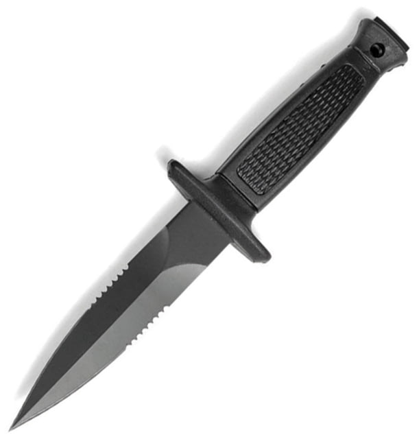 Miscellaneous Mil-Tec Fixed Blade Knife 4.5" black finish partially serratedstainless dagg Black checkered ABS handle - Miscellaneous