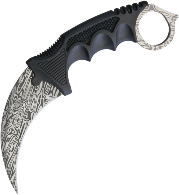 Miscellaneous Neck Knife 7.25in Overall 3.5in SS Karambit Blade Black Finger Grooved Nylon Handle Finger Ring Faux Damascus Finish Blade Black Nylon - Miscellaneous