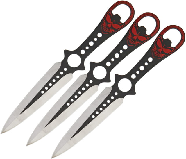 Miscellaneous Skull Thrower Set Knife Black finish stainless handle with red skull artwo - Miscellaneous