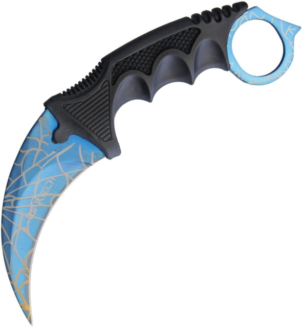 Miscellaneous Spider Web Neck Knife 7.25in Overall 3.5in SS Karambit Blade Black Finger Grooved Nylon Handle Blue Blade w/ Spider Web Artwork Black - Miscellaneous