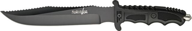 Miscellaneous Survival Fixed Blade Knife7.75in Black Sawback BladeTextured Black Finger Grooved Handle M4139 - Master Cutlery