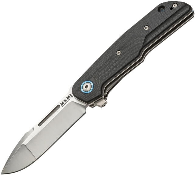 MKM Clap Linerlock Lionsteel Folding Knife 3in Satin Bohler M390 SS Drop Point Black G10 Handle Black Nylon Zippered Case - Mkm