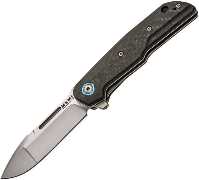 MKM Clap Linerlock Lionsteel Folding Knife 3in Satin Bohler M390 SS Drop Point Carbon Fiber Handle Black Nylon Zippered Case - Mkm