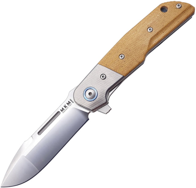 MKM Clap Linerlock Natural Micarta Folding Knife 3" satin finish Bohler M390 stainless blade Natural canvas micarta handle Titanium bolster MK - Mkm