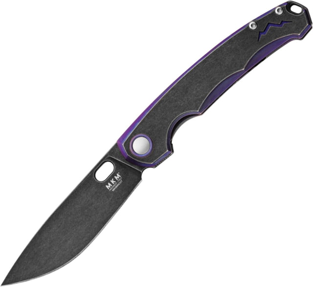 MKM Eclipse Purple Folding Knife by Jesper Voxnaes 4.25in Closed 3.25in Black Stonewash CPM Magnacut SS Blade Purple Titanium Handle Nylon Case MK - Mkm