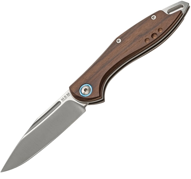 MKM Fara Slip Joint Mercury Folding Knife 3in Satin Bohler M390 SS Blade Santos Wood Handle Slip Joint By Mercury SS Spacer Black Leather Pouch - Mkm
