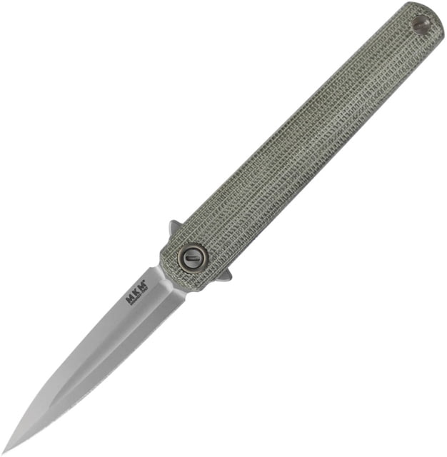 MKM Flame Framelock Dagger Micarta Folding Knife 2.88" sand blast finish Bohler M390 stainless dagg Green canvas micarta handle with sand blast finish - Mkm