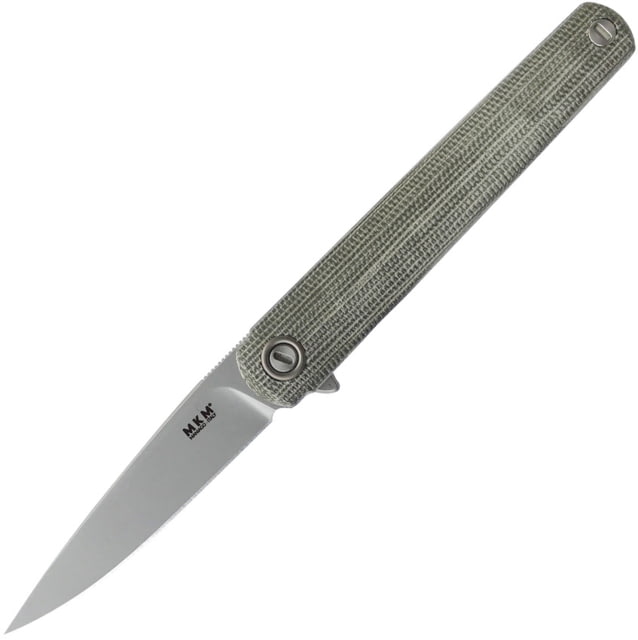 MKM Flame Framelock Drop Micarta Folding Knife 2.88" sand blast finish Bohler M390 stainless drop Green canvas micarta handle with Sand blast finish - Mkm