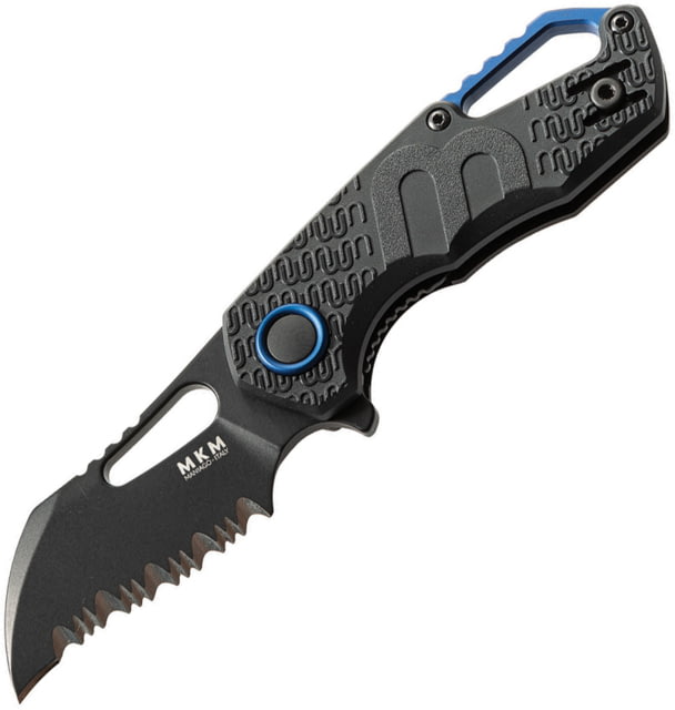 MKM Isonzo Linerlock Black Folding Knife 2.25" black finish partially serrated Bohler N690 Black FRN handle MK FX03-1PBK - Mkm