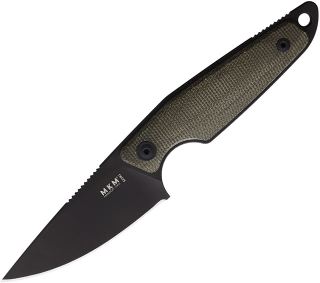 MKM Makro 1 Fixed Blade Knife 2.88in Bohler M390 Black Oxide Drop Point Blade Green Canvas Micarta Handle - Mkm