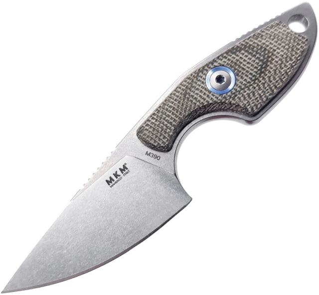 MKM Mikro 1 Fixed Blade Knife 2in Bohler M390 Stonewash Drop Point Blade Green Canvas Micarta Handle MK MR01-GC - Mkm