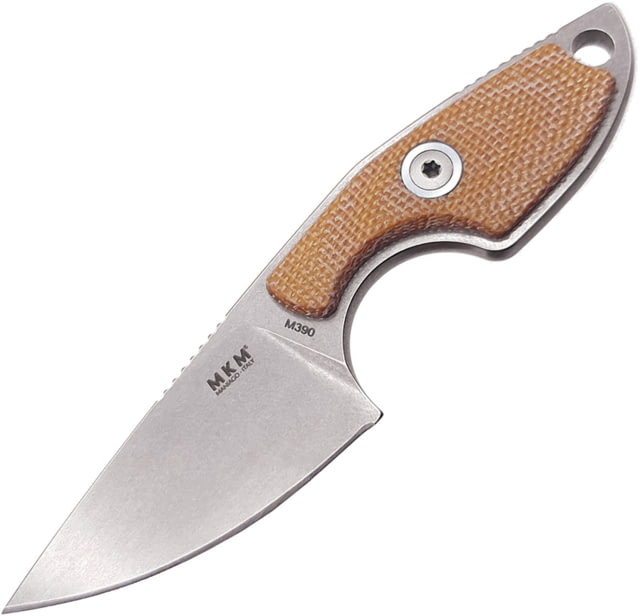 MKM Mikro 1 Fixed Blade Knife 2in Bohler M390 Stonewash Drop Point Blade Natural Canvas Micarta Handle MK MR01-NC - Mkm