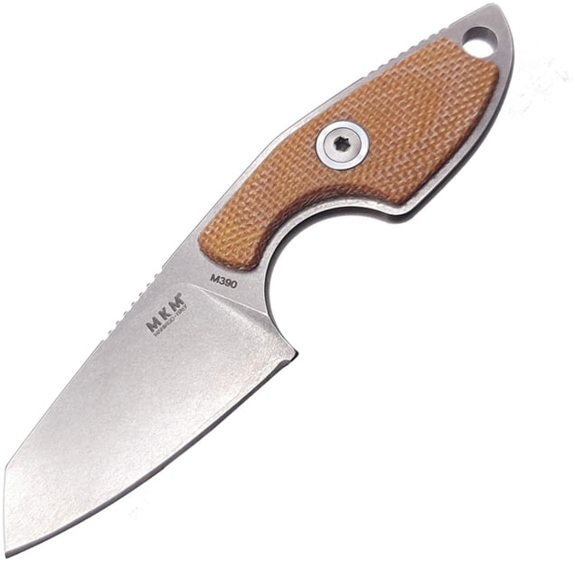 MKM Mikro 1 Fixed Blade Knife 2" stonewash finish Bohler M390 stainless sheepsfo Natural canvas micarta handle MK MR02-NC - Mkm