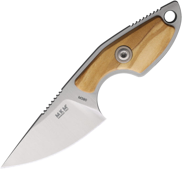 MKM Mikro 1 Fixed Blade Knife by Jesper Voxnaes 2in Bohler M390 Satin Drop Point Blade Olive Wood Handle MK MR01-O - Mkm