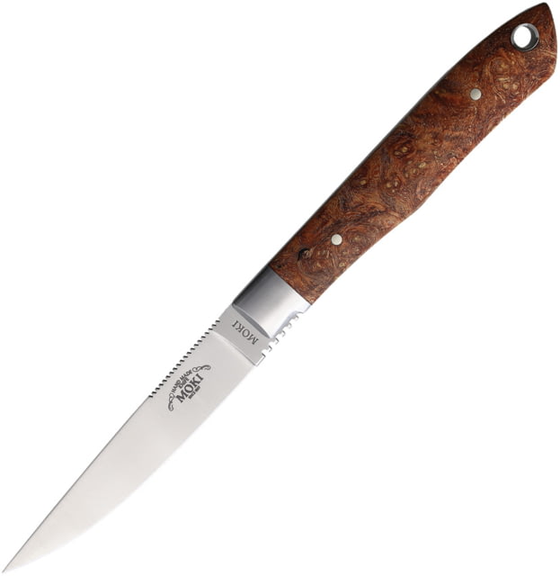Moki Bird & Trout 2.0 Quince Knife 7.13in Overall 3.25in Satin AUS-8 Stainless Steel Blade Quince Wood Handle Brown Leather Belt Sheath - Moki