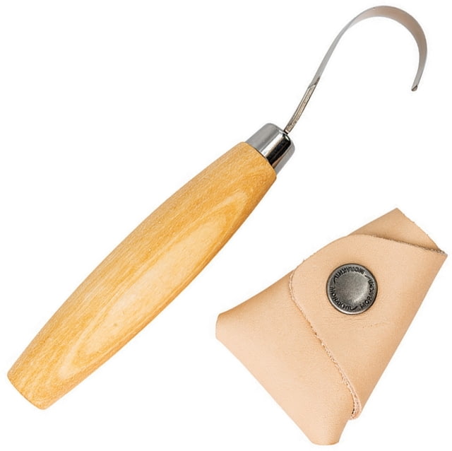 Morakniv Hook Knife 164 Left Knife 6.5in Overall 2in SS Blade Birch Wood Handle Single Edge For Left Hand Use Natural Leather Sheath - Morakniv