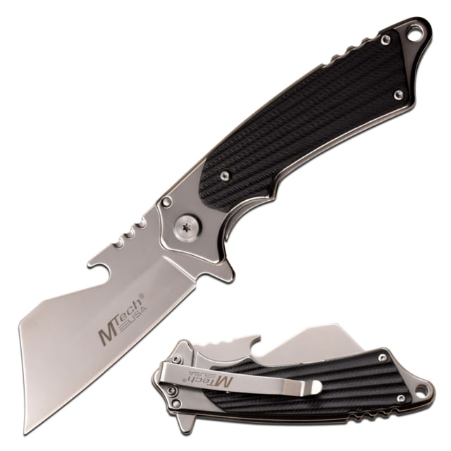 Mtech Cleaver Spring Assisted Knife w/Bottle Opener 3.25 in 3Cr13 Stainless Steel Stainless Steel Grey - Mtech
