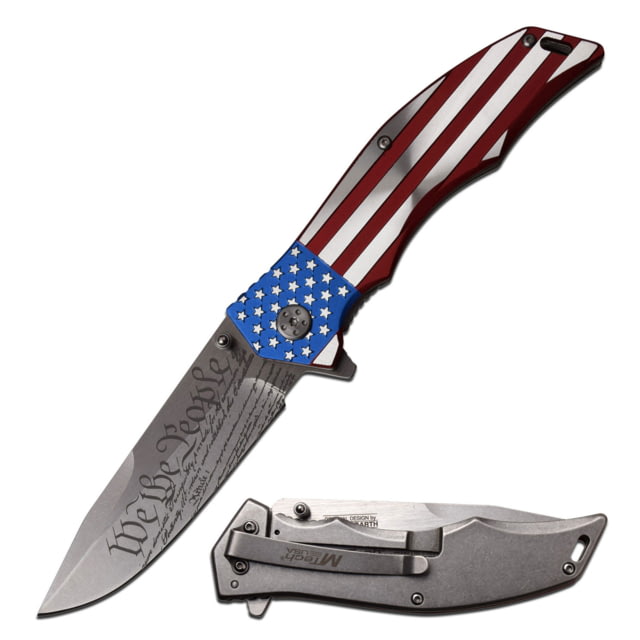 Mtech Drop Point Spring Assisted Knife 3.75 in 3Cr13 Stainless Steel Stainless Steel Flag Color - Mtech