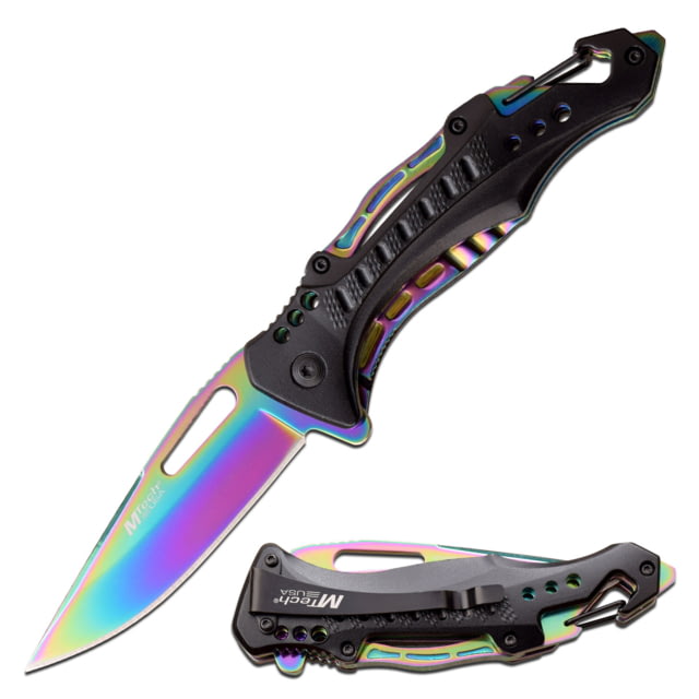 Mtech Drop Point Spring Assisted Knife w/Bottle Opener 3.5 in 3Cr13 Stainless Steel Stainless Steel Rainbow - Mtech