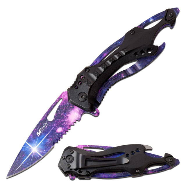 Mtech Drop Point Spring Assisted Knife w/Bottle Opener 3.5 in 3Cr13 Stainless Steel Stainless Steel Serrated Blue - Mtech