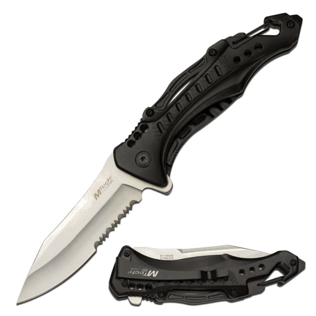 Mtech Drop Point Spring Assisted Knife w/Bottle Opener 3.5 in 3Cr13 Stainless Steel Stainless Steel Serrated Carbon Fiber - Mtech