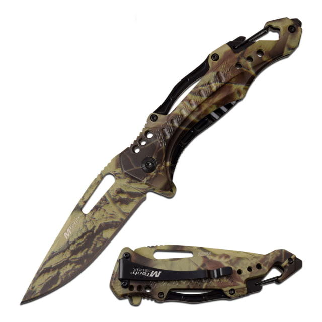 Mtech Drop Point Spring Assisted Knife w/Bottle Opener 3.5 in 3Cr13 Stainless Steel Stainless Steel Wood Camo - Mtech