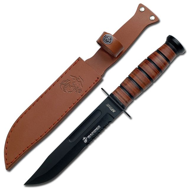 Mtech Fixed Blade 12in Stainless Steel Blade Leather Wrapped Aluminum Handle - Mtech