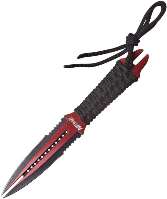 Mtech Fixed Blade Red Fixed Blade Knife 4.25in Stainless Steel Partially Serrated Black Cord Wrapped Handle - Mtech