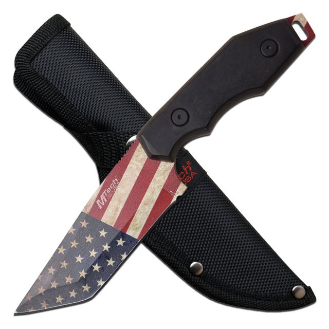 Mtech Fixed Knive 4.25in Blade 3CR13 Steel Blade Knive Wood/Black/US Flag