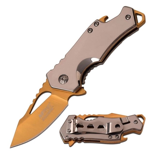 Mtech Folding Knife Stainless Steel Blade 2.25in Mirror Polished Stainless Steel Handle