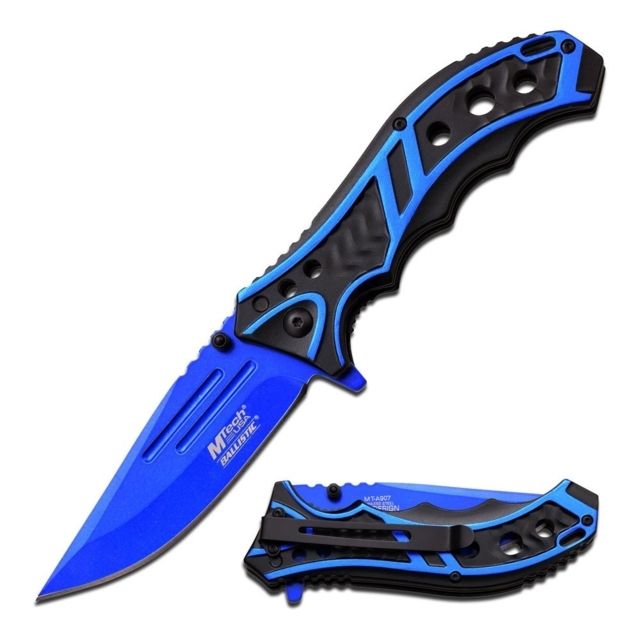 Mtech Folding Blade 3.5in Stainless Steel Blade Aluminum Two Color Blue And Black Anodized Handle - Mtech