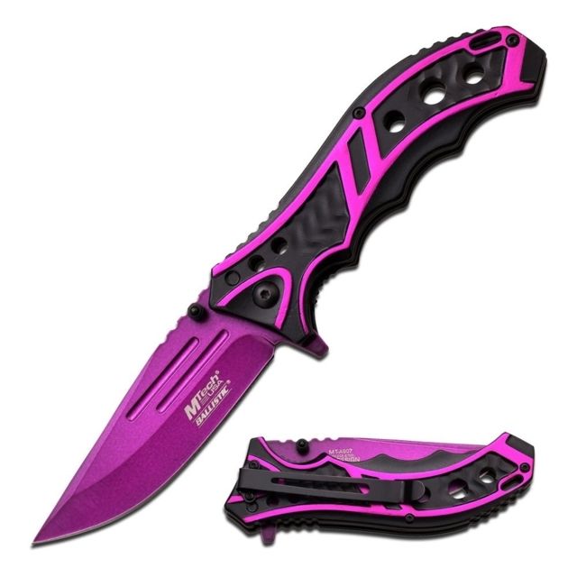 Mtech Folding Blade 3.5in Stainless Steel Blade Aluminum Two Color Purple And Black Anodized Handle - Mtech