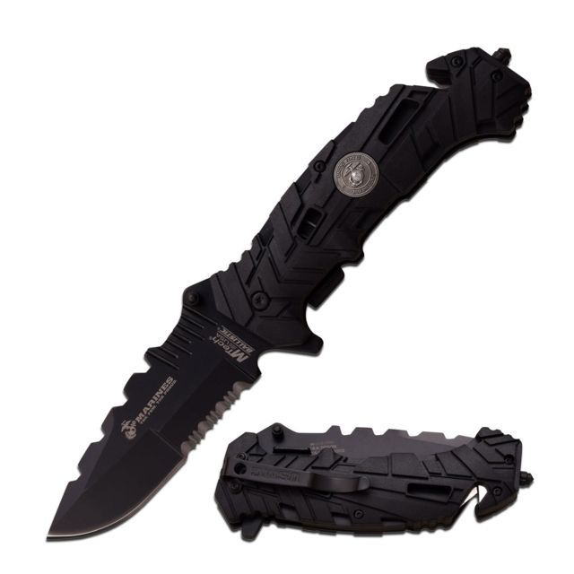 Mtech Folding Blade 3.8in Stainless Steel Blade Nylon With Glass Fiber/Black W/Anodized Black Liner Handle