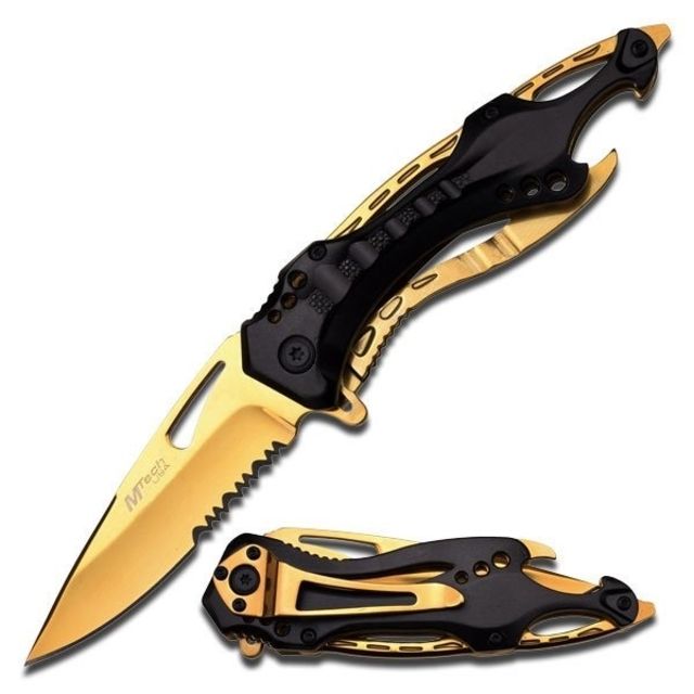 Mtech Folding Blade in Stainless Steel Blade Black And Gold Titanium Coating Gold Aluminum Handle - Mtech